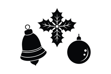 Set of Christmas Ball, Bell and Holly Vector Design 