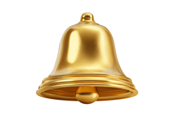 Gleaming golden bell with smooth, reflective surface against a stark, creating a striking contrast and highlighting its elegant form isolated on transparent background