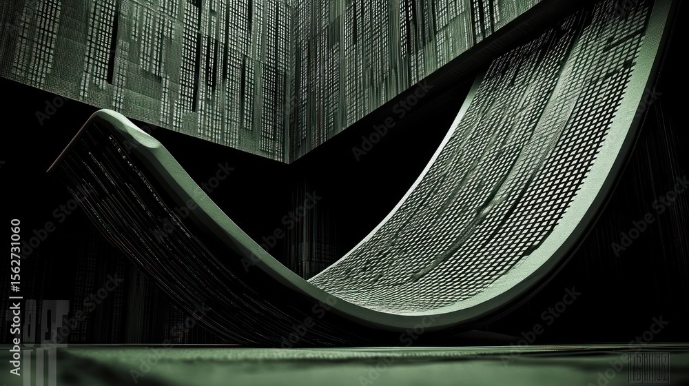 Poster abstract architectural curve: futuristic design with geometric patterns and dark lighting