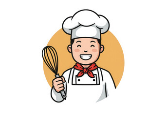 Happy chef holding whisk cartoon illustration isolated on transparent background