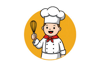 Cartoon chef holding whisk illustration isolated on transparent background