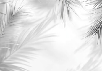 Monochrome palm fronds, softly lit, creating a light and airy,  minimalist frame