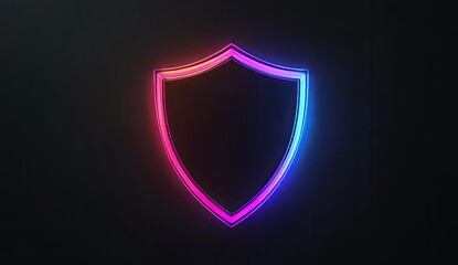 Neon shield graphic on dark background.  Vibrant pink and blue outlines.  Empty center