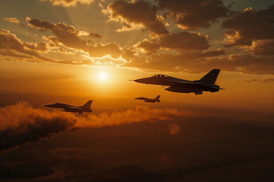 Military Aircraft Squadron at Dusk - Powered by Adobe
