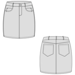denim skirt vector illustration. Skirt mock up editable	