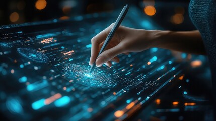 Person Using Digital Pen for AI Image Generation and Digital Art Creation Showcasing Advanced Technology and Tools for Artificial Intelligence in Creative Processes and Digital Arts