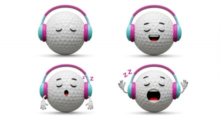 Golf ball emojis with headphones
