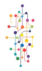Abstract graphic design featuring a network of interconnected colorful circles and lines. 
