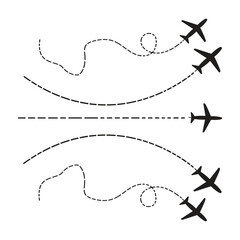 Airplane with dotted line route. Looping Airplane Flight Paths Vector Illustration for Aviation, Aircraft Navigation, Air Traffic, Travel Routes and Aerospace Desig