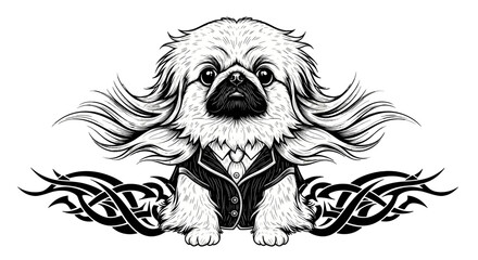 Fototapeta premium Regal Pup Illustration: An exquisite illustration showcases a sophisticated dog adorned in formal attire, exuding charm and elegance.
