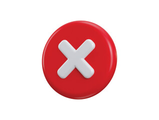 Cross button icon 3d render concept of close button, red button, cross exit, cancel, error, rejected button icon vector illustration