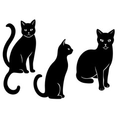 set of black cats  with white background.