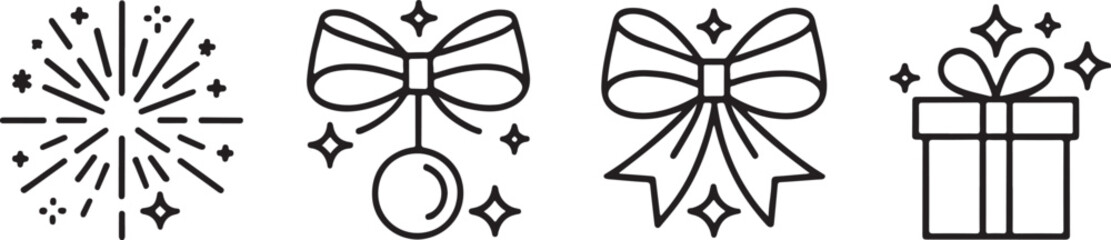 Festive Holiday Icons Spark Joy Cute and Simple Black and White Illustrations for Christmas and New Year Designs