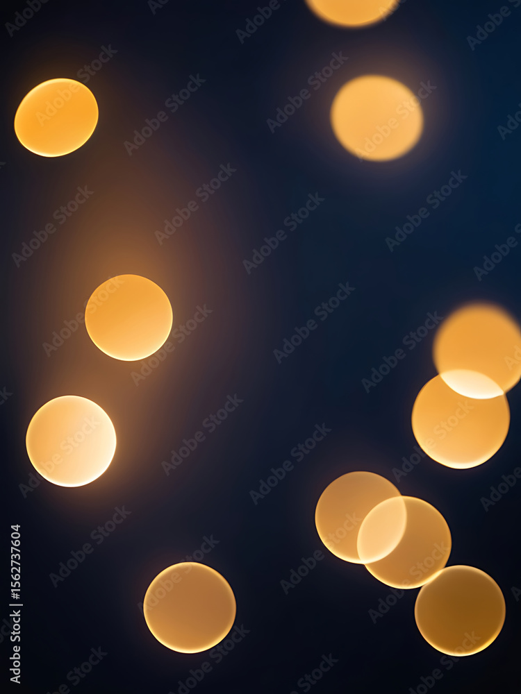Poster golden bokeh lights glowing on a deep blue abstract background with smooth texture and modern design