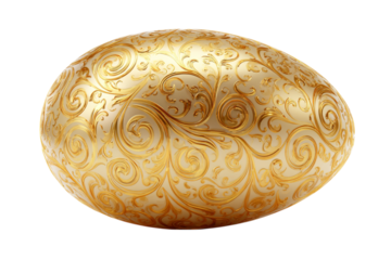Ornate Golden Easter Egg with Swirls and Floral Details, Perfect for Holiday Celebrations and Festive Springtime Designs isolated on transparent background