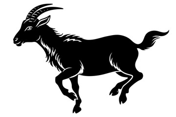 Silhouette leaping goat on the white background