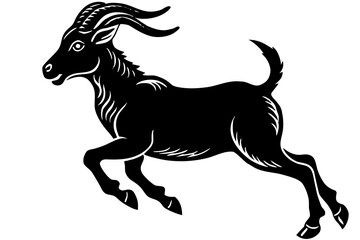 Silhouette leaping goat on the white background