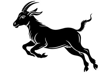 Silhouette leaping goat on the white background