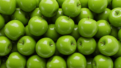 A vibrant pile of fresh green Granny Smith apples ready for harvest and consumption