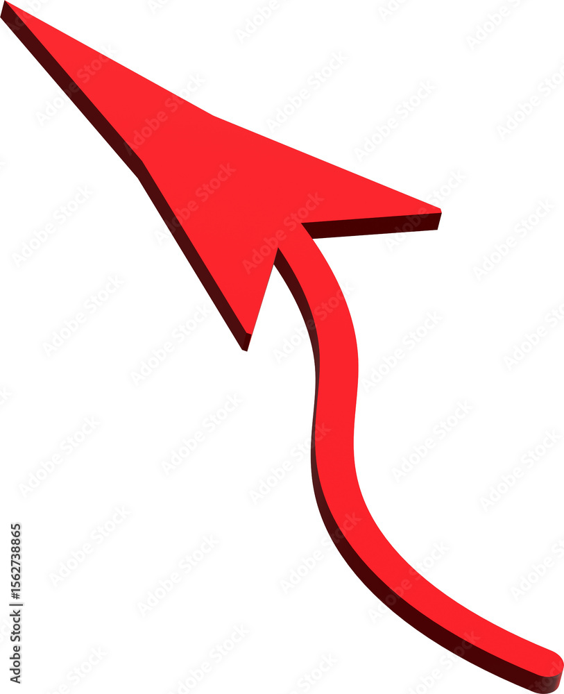 Poster red 3d arrow pointing up and to the left with a curved tail