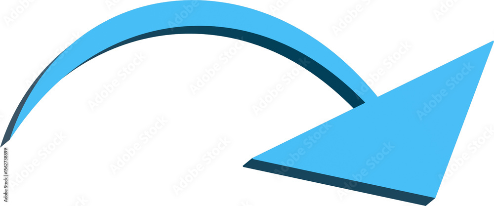 Poster stylized blue arrow with a curved path and 3d effect on white background