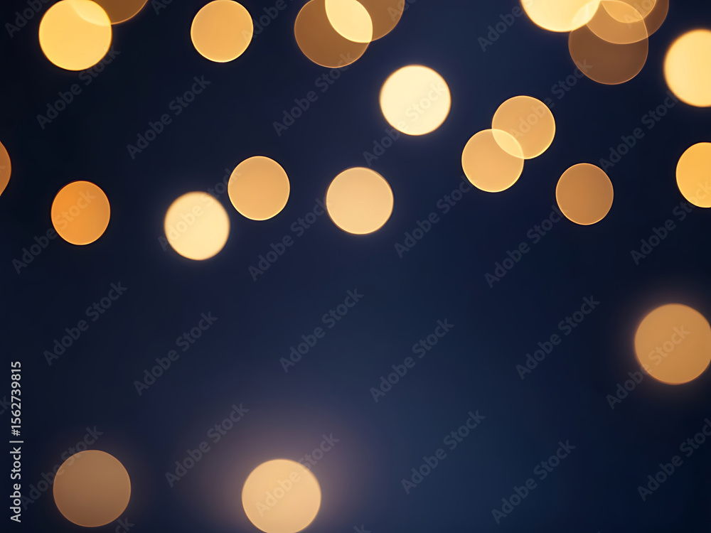 Poster golden bokeh lights glowing on a deep blue abstract background with smooth texture and modern design