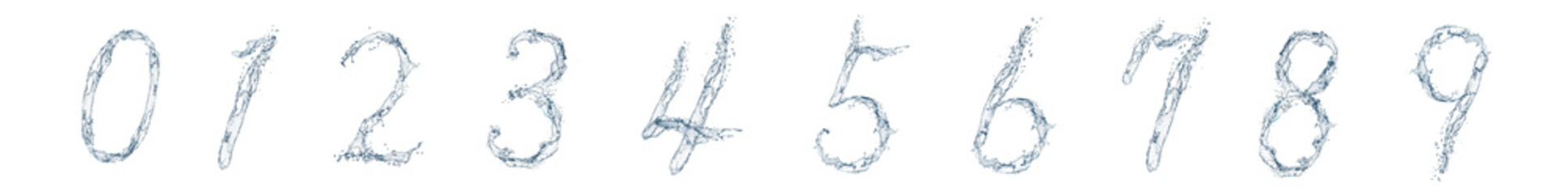 数字の形に飛び散った抽象的な青い水しぶきの3dイラスト