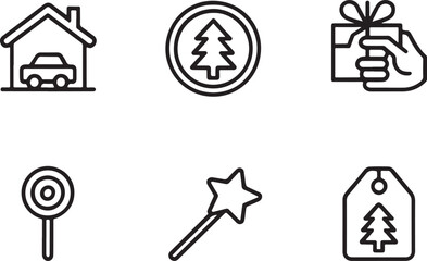 Festive Icons Representing Christmas and Holiday Themes Including a Car in a Garage and Gifts in Hand