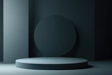 Dark, minimalist scene with a circular platform and a large circle