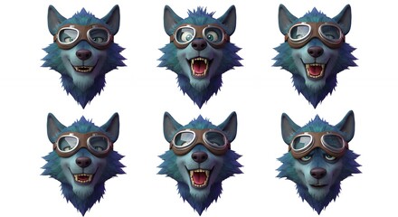Fototapeta premium Digital illustration wolf heads expressions