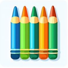 Five colorful pencils arranged vertically, light background