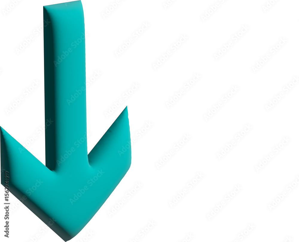Fototapete a 3d rendered teal arrow pointing downwards with a subtle gradient effect