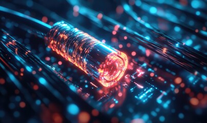 Abstract futuristic fiber optic cable glowing with vibrant colors