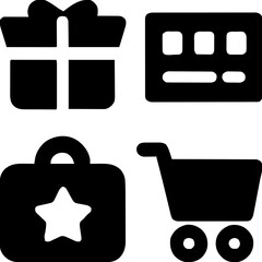 Minimalist Black E-commerce Icon Set – Shopping, Payment, Gift, and Bag Symbols
