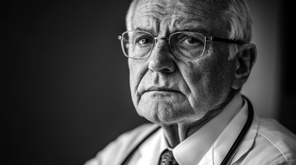 Close up portrait of a serious senior doctor