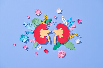 Artistic paper cut design of human kidneys with paper flowers