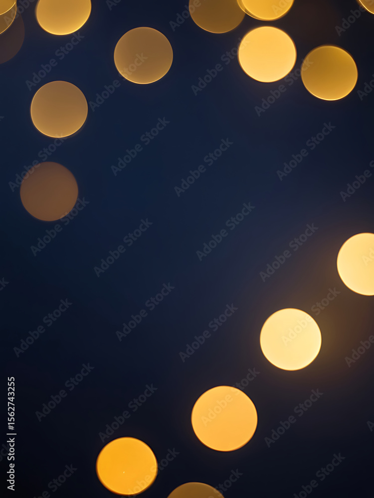 Poster golden bokeh lights glowing on a deep blue abstract background with smooth texture and modern design