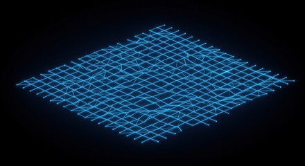 Futuristic Blue Neon Grid on Dark Background with Glowing Lines