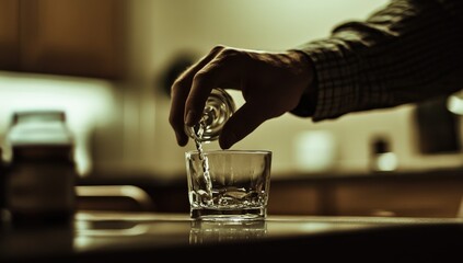 Close-up of a hand pouring liquor into a glass
