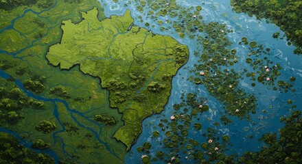 Lush Green Landscape Meets Serene Water Lilies in a Stunning Artistic Map