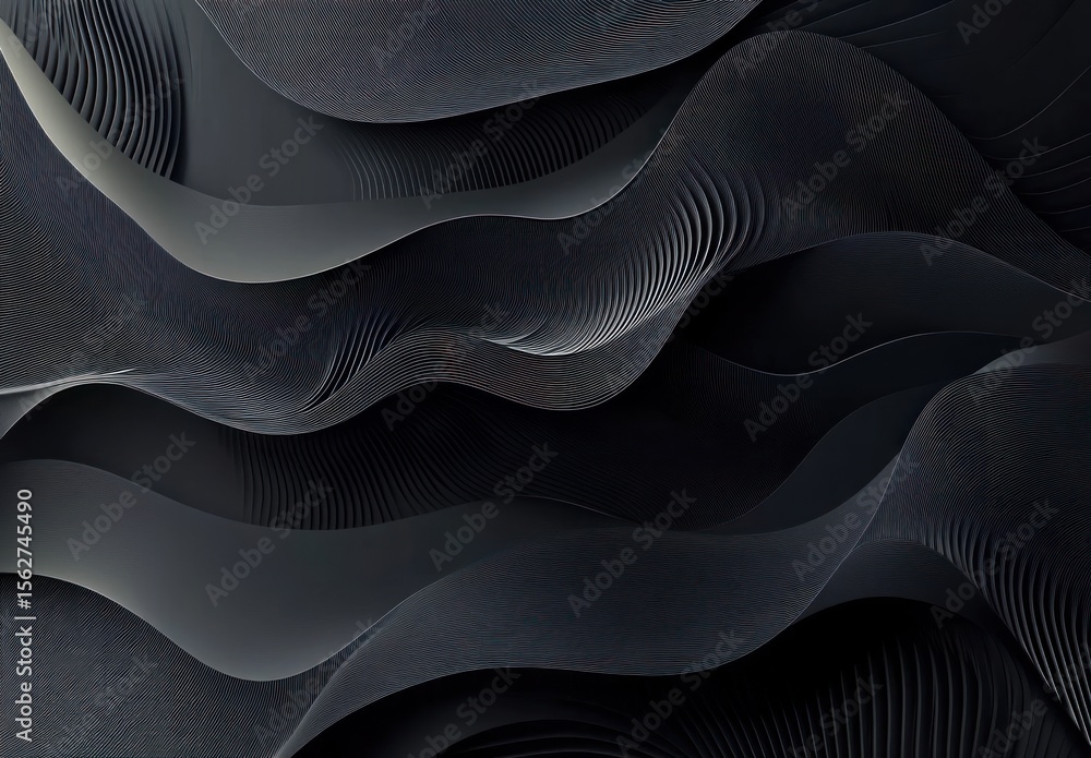 Poster abstract black gray curved lines pattern on dark background for modern artistic design