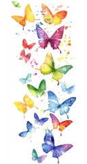 Colorful butterflies in flight, painted in watercolor style