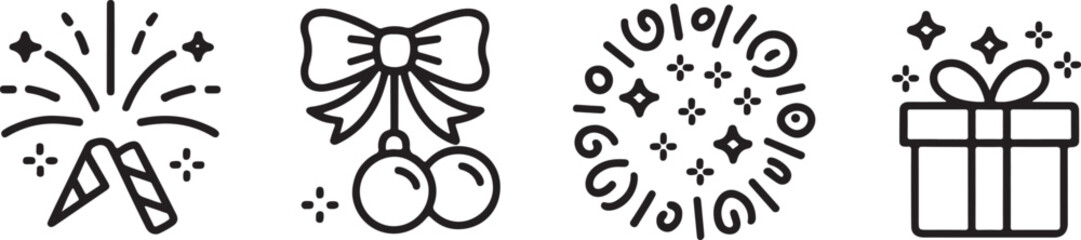 Festive Holiday Icons A Cheerful Collection of Celebratory Designs for Christmas and New Year's Greetings and Decorations