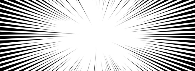 Comic speed lines background. Cartoon book explosion effect. Superhero radial line pattern frame. Pop art flash beams or rays. Manga or anime sunburst wallpaper. Vector impact backdrop