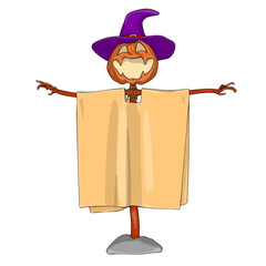 Halloween Scarecrow Lantern Jack pumpkin funny and cute. One of the symbols of the autumn holiday. Vector illustration.
