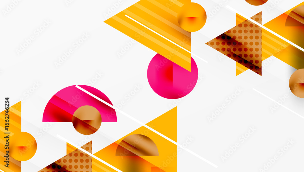 Poster abstract geometric shapes, vibrant orange, pink hues. dynamic composition with overlapping circles, 