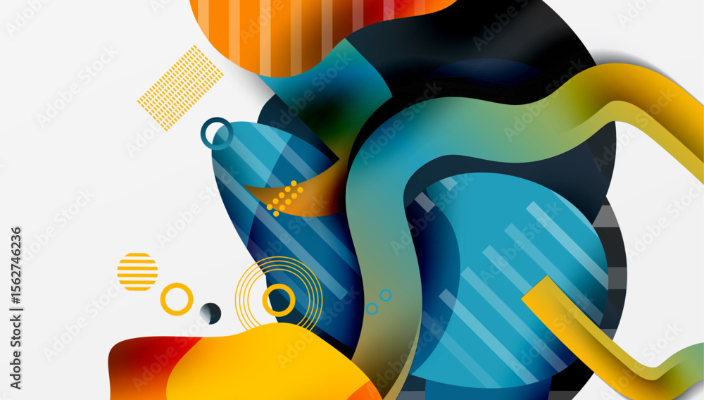 Aufkleber Abstract shapes, vibrant colors, dynamic composition. Modern design elements create fluid visual experience.