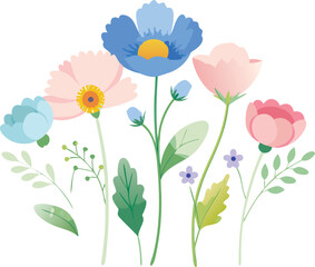 Delicate Floral Arrangement With Blue Pink And Yellow Blooms flowers blossom