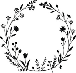 Delicate floral wreath with berries and leaves botanical nature