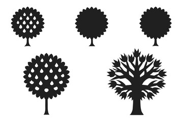 set of Chestnut tree icon vector silhouette illustration isolated on white background